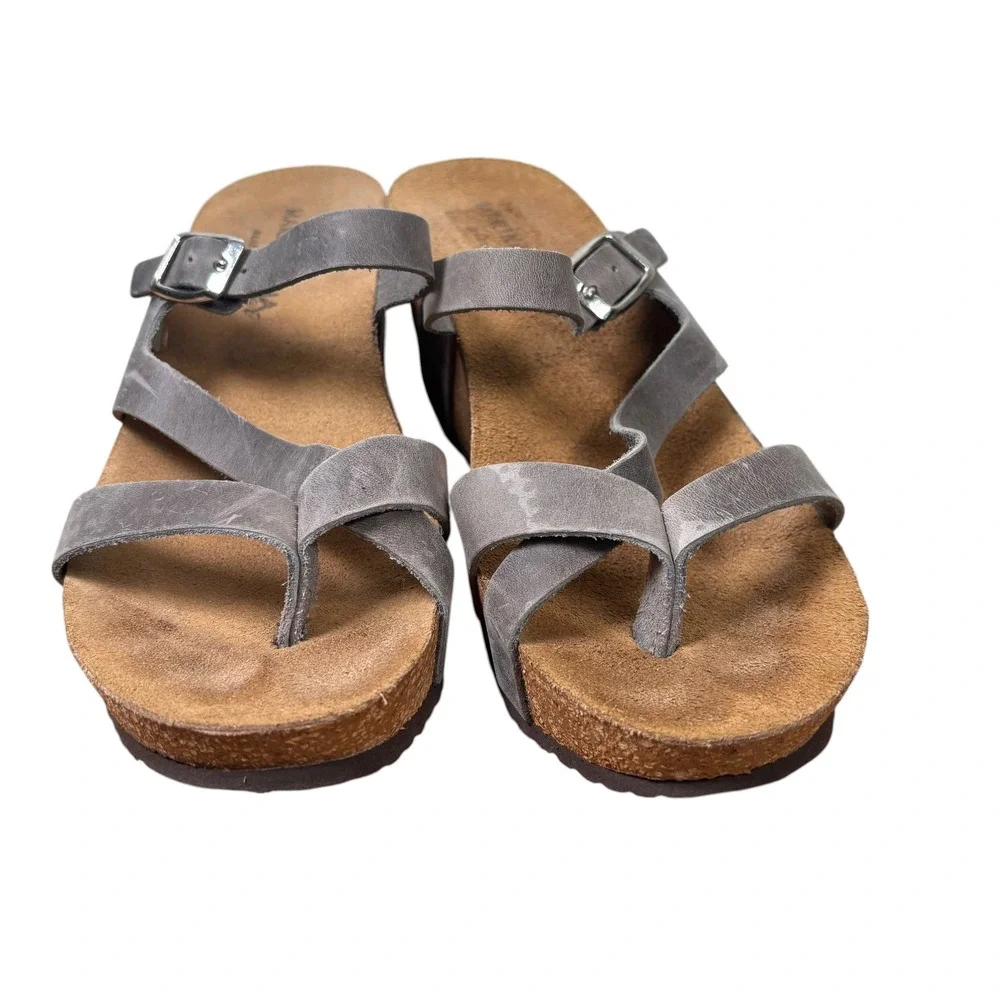 Marina Luna Comfort Grey Leather Strappy Wedge Sandal  Sz 38 7.5-8 Made in Italy